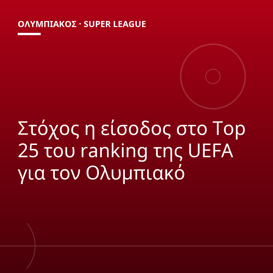Στόχος η είσοδος στο Top 25 του ranking της UEFA για τον Ολυμπιακό