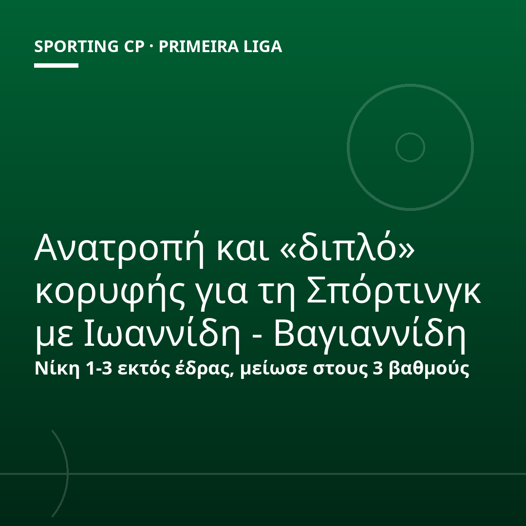 Ανατροπή και «διπλό» κορυφής για τη Σπόρτινγκ με Ιωαννίδη - Βαγιαννίδη