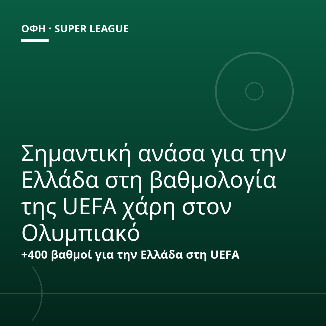 Σημαντική ανάσα για την Ελλάδα στη βαθμολογία της UEFA χάρη στον Ολυμπιακό